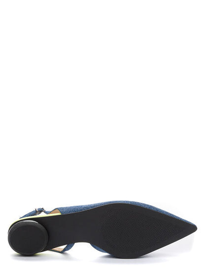 Blue Denim Pointed Flats with Ankle Straps