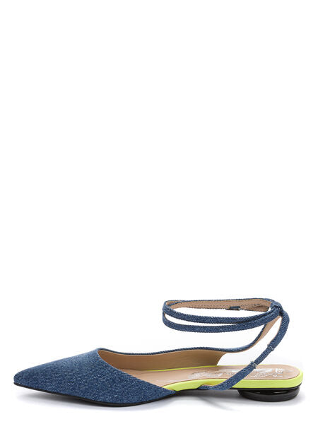 Blue Denim Pointed Flats with Ankle Straps