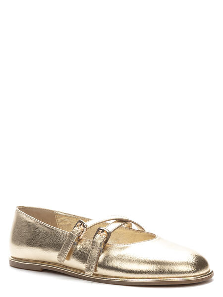 Gold Textured Ballet Flats with Double Straps