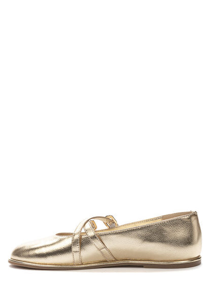 Gold Textured Ballet Flats with Double Straps