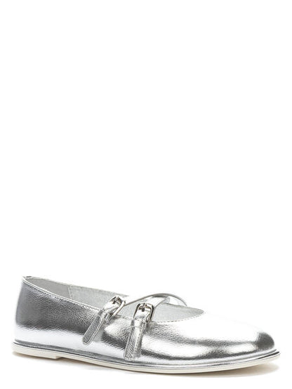 Silver Shimmer Mary Jane Flats with Dual Straps