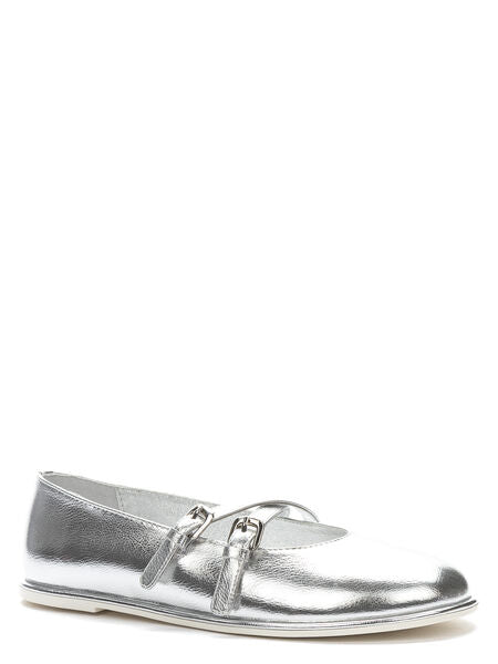 Silver Shimmer Mary Jane Flats with Dual Straps