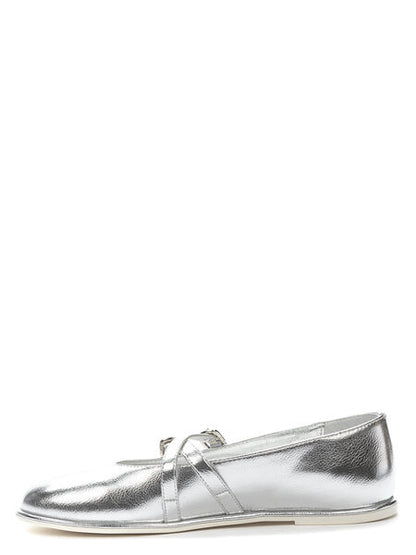 Silver Shimmer Mary Jane Flats with Dual Straps