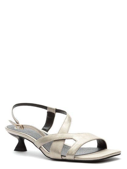 Silver Strappy Sandals with Kitten Heel