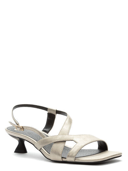 Silver Strappy Sandals with Kitten Heel