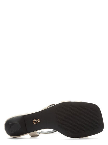 Silver Strappy Sandals with Kitten Heel