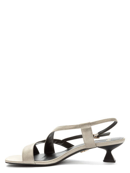 Silver Strappy Sandals with Kitten Heel