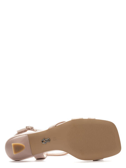 Neutral Faux Leather Strappy Sandal with Kitten Heel