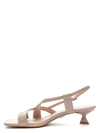 Neutral Faux Leather Strappy Sandal with Kitten Heel