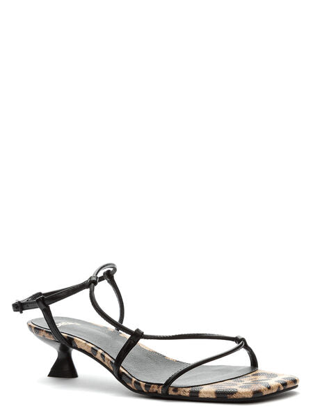 Black Strappy Sandal with Animal Print Detail