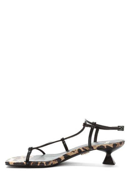Black Strappy Sandal with Animal Print Detail