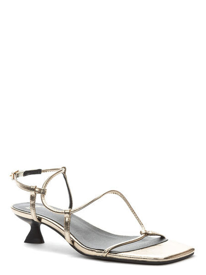 Metallic Strappy Heeled Sandal with Curved Heel