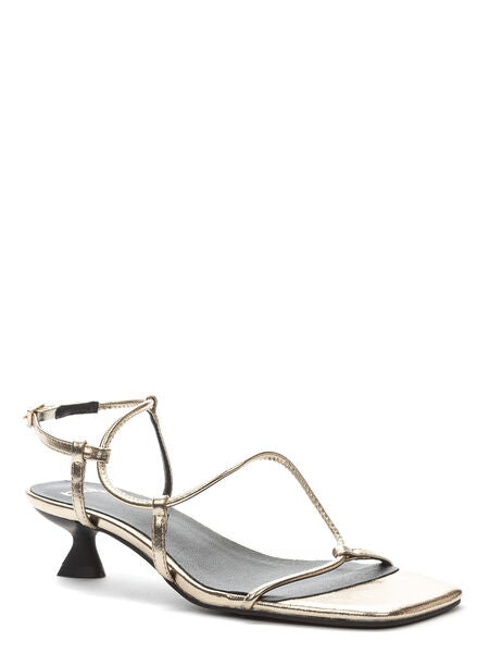 Metallic Strappy Heeled Sandal with Curved Heel