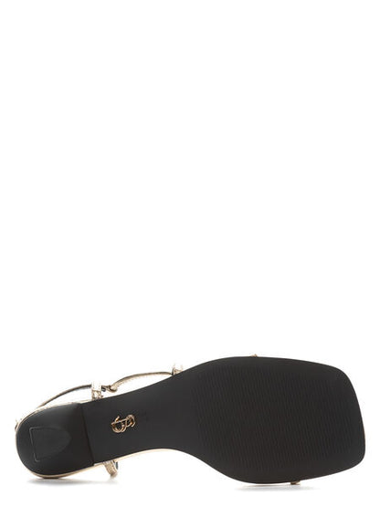 Metallic Strappy Heeled Sandal with Curved Heel