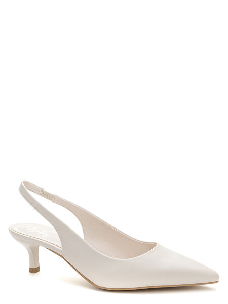 White Slingback Low Heel Pointed Toe Shoes