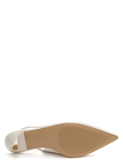White Slingback Low Heel Pointed Toe Shoes