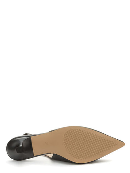 Black Pointed-Toe Slingback Heels with Buckle Detail