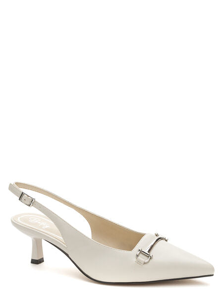 Ivory Slingback Kitten Heel Pumps with Buckle Detail