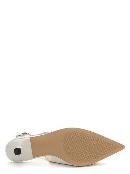 Ivory Slingback Kitten Heel Pumps with Buckle Detail