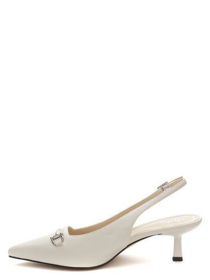 Ivory Slingback Kitten Heel Pumps with Buckle Detail