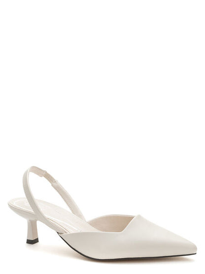 White Slingback Kitten Heel Pointed Toe Shoe