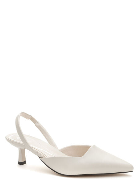 White Slingback Kitten Heel Pointed Toe Shoe