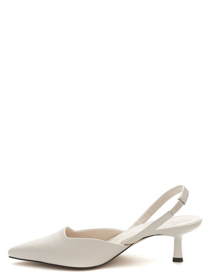 White Slingback Kitten Heel Pointed Toe Shoe