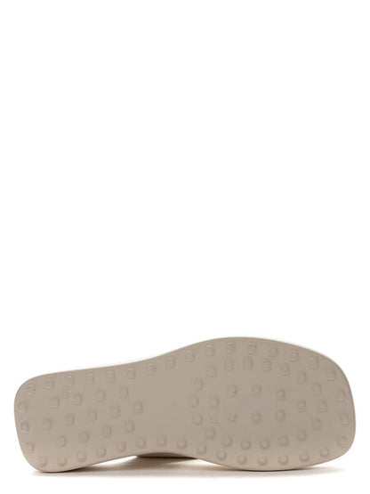 Beige Strappy Platform Sandal with Ankle Buckle