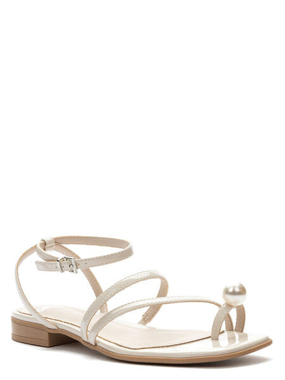 Ivory Strappy Sandal with Pearl Detail