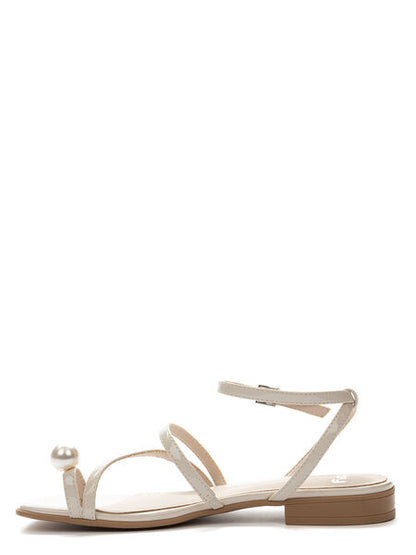 Ivory Strappy Sandal with Pearl Detail