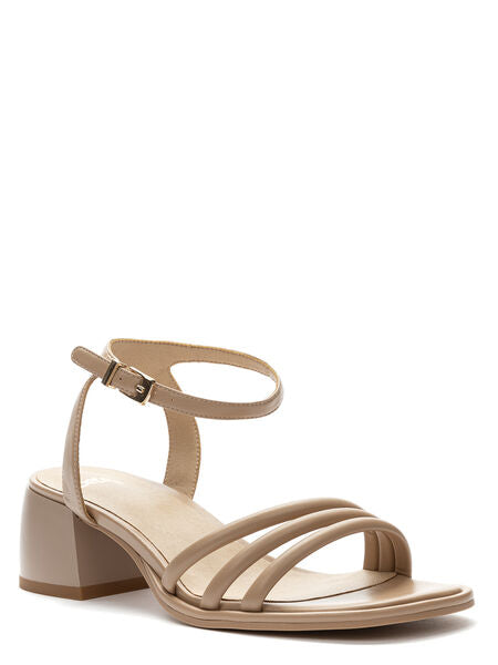 Beige Strappy Block Heel Sandal with Ankle Strap
