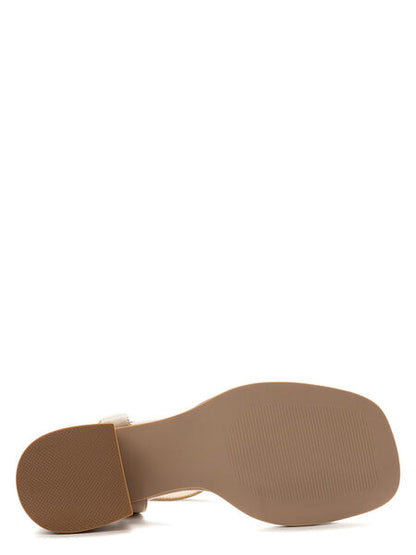 Beige Strappy Block Heel Sandal with Ankle Strap