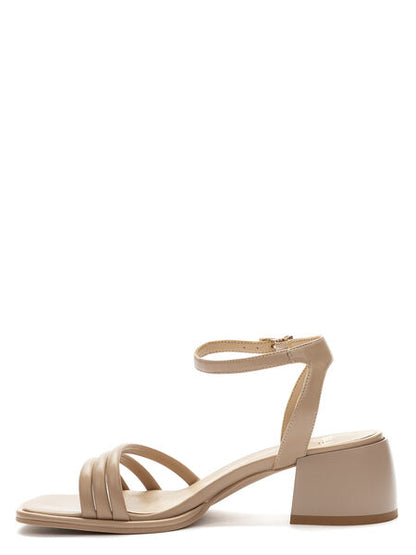 Beige Strappy Block Heel Sandal with Ankle Strap