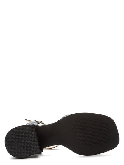 Black Strappy Sandal with Block Heel