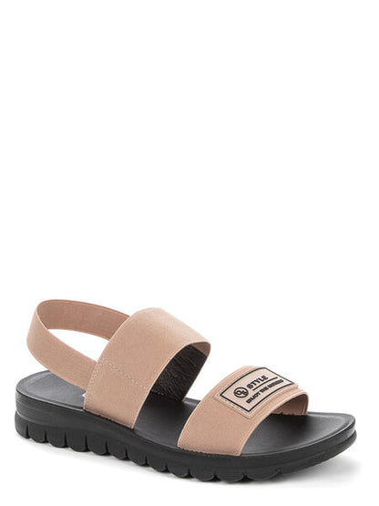 Beige Canvas Slingback Sandals with Elastic Strap