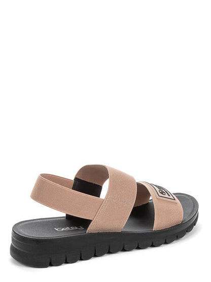 Beige Canvas Slingback Sandals with Elastic Strap