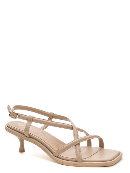 Beige Strappy Sandal with Kitten Heel