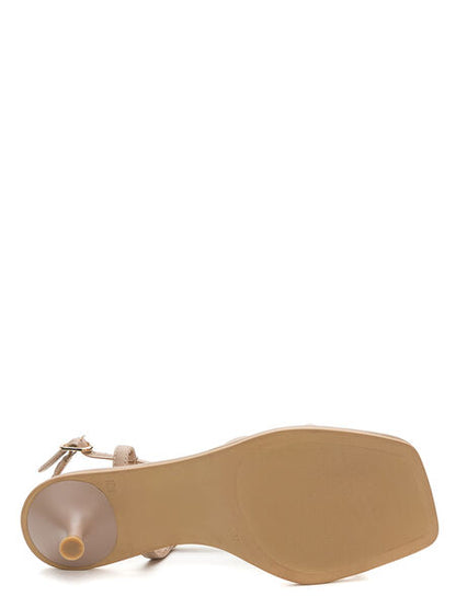 Beige Strappy Sandal with Kitten Heel
