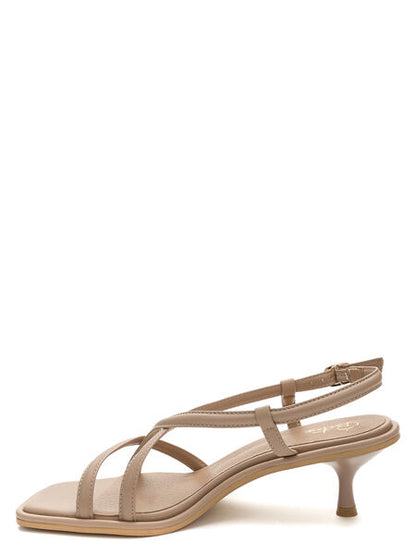 Beige Strappy Sandal with Kitten Heel