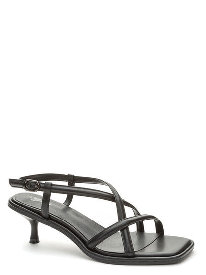 Black Strappy Heel Sandal with Kitten Heel