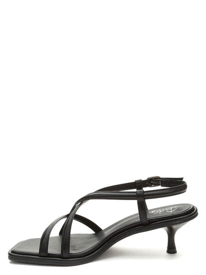 Black Strappy Heel Sandal with Kitten Heel