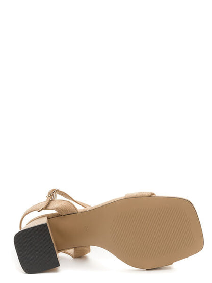 Beige Suede Block Heel Sandal with Ankle Strap