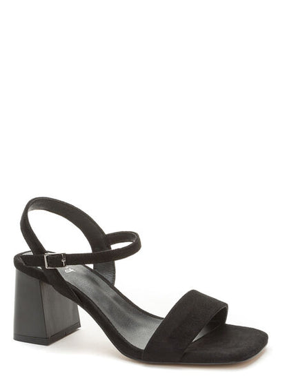 Black Suede Block Heel Sandal with Ankle Strap