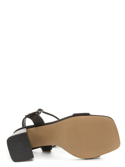 Black Suede Block Heel Sandal with Ankle Strap