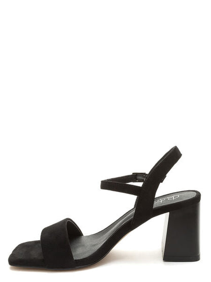 Black Suede Block Heel Sandal with Ankle Strap