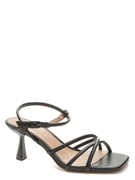 Black Strappy Sandal with Square Toe and Heel