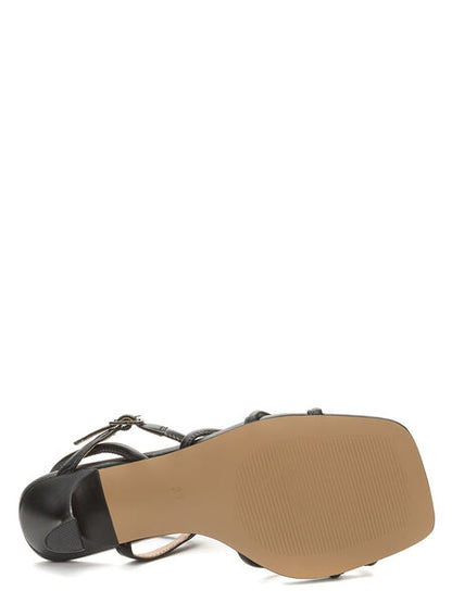 Black Strappy Sandal with Square Toe and Heel