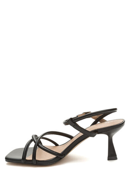 Black Strappy Sandal with Square Toe and Heel