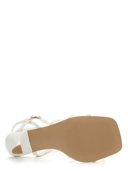 White Strappy Sandal with Square Toe and Buckle Closure