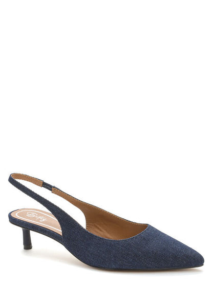 Navy Denim Slingback Heels with Kitten Heel